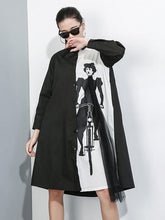 Tide Splicing Characters Print Long Lapel Shirt