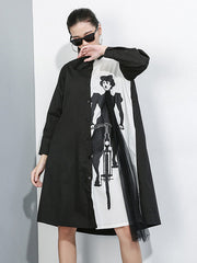 Tide Splicing Characters Print Long Lapel Shirt