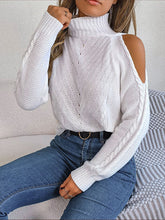 Solid Color Split-Joint Long Sleeves Loose Cold Shoulder Sweater Tops