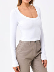 Solid Color Split-Joint Long Sleeves Skinny Round-Neck T-Shirts