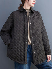 Loose Long Sleeves Buttoned Solid Color Lapel Collar Padded Outerwear