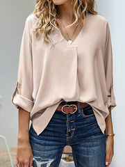 Casual Long Sleeves Loose Solid Color V-Neck Blouses&Shirts Tops