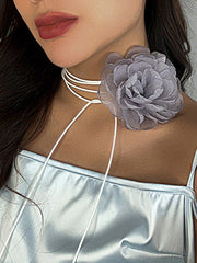Flower Shape Gauze Pleated Dainty Necklace Accessories