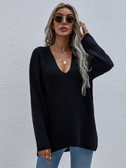 Casual Loose Solid Color V-Neck Sweater Tops