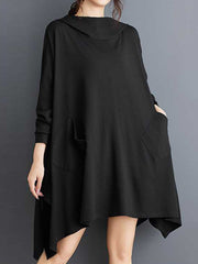Pockets Solid Color Batwing Sleeves Hooded Hoodies Tops