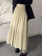 Pleated Solid Color Split-Joint A-Line High Waisted Skirts Bottoms