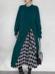 Solid Color Split-side Long Sleeves Loose Round-neck Sweater Tops