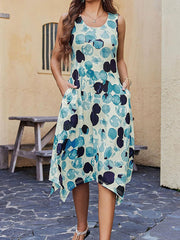 Pockets Polka-Dot A-line Loose Round-neck Midi Dresses