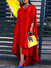 High-Low Irregular Clipping Solid Color Round-Neck Maxi Dresses