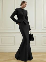 Elasticated Waist Irregularity Buttoned Solid Color Stand Collar Blouses&Shirts Tops