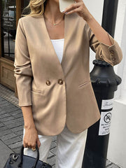 Buttoned Solid Color Split-Joint Long Sleeves Loose Collarless Outerwear Blazer