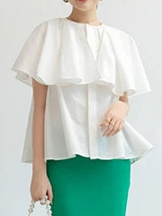 Falbala Loose Short Sleeves Round-neck Blouses&shirts Tops