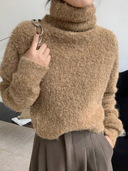 Stylish Solid High-Neck Wool-Blend Sweater