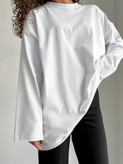Solid Color Long Sleeves Loose Round-Neck T-Shirts Tops