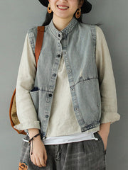 Vintage Loose Sleeveless Hole Jean Vest