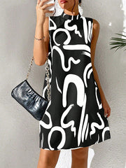 Contrast Color Printed A-line Sleeveless Mini Dresses