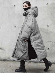 Super Loose Quilted Split-side With-hat Outwear Outerwear Long Coat