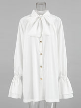 Buttoned Elasticity Pleated Solid Color Tied Zipper A-Line Flared Sleeves Stand Collar Mini Dresses