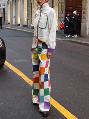 Loose Contrast Color Plaid Casual Pants Bottoms