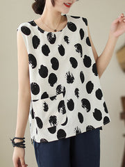 Pockets Polka-Dot Loose Plus Size Round-neck Vest Top