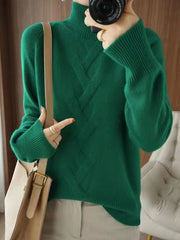 Casual Loose Long Sleeves Solid Color High-Neck Sweater Tops