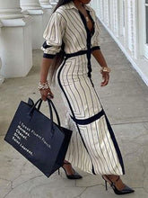 Buttoned Striped Long Sleeves Lapel Shirt Dress Maxi Dresses