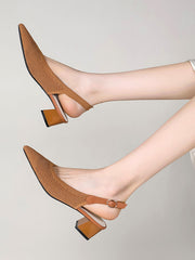 Belt Buckle Hollow Pointed-Toe Split-Joint Slider Sandals Pumps Sandals