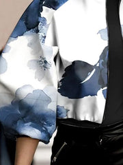 Printed Zipper Long Sleeves Loose Stand Collar Outerwear