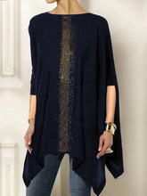 Rhine Stones Solid Color Half Sleeves Irregular Clipping Boat Neck T-Shirts Tops