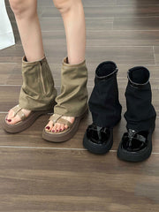 Hollow Split-Joint Split-Toe Zipper Sandals Platform Shoes Boots