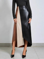 Asymmetric Contrast Color Split-Joint Split-Side Irregularity Skinny Skirts Bottoms