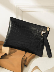Crocodile Texture Geometric Print Zipper Handbag