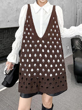 Hollow Solid Color Loose Sleeveless V-Neck Vest Top