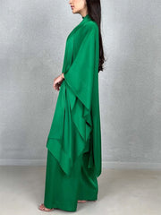 Batwing Sleeves Loose Solid Color Stand Collar T-Shirt Tops&Pants Two Pieces Set