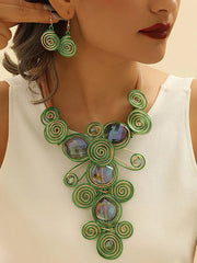 Geometric Artisan Gemstone Wirework Necklace & Earring Set