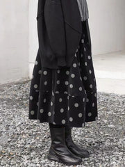 Elastics Polka-Dot Printed Split-Joint High Waisted Loose Skirts