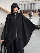 Casual Batwing Sleeves Loose Drawstring Zipper Stand Collar Jackets&Coats