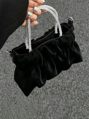 Chains Pleated Rhinestone Solid Color Zipper Crossbody Bags Accessories