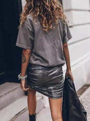 Elastics Pleated Shiny Bodycon Skinny Skirts