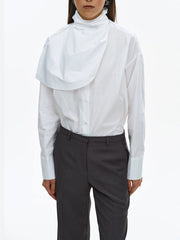 Asymmetric Buttoned Solid Color Split-Joint Long Sleeves Loose High Neck Blouses&Shirts Tops