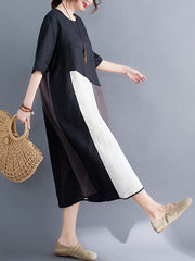 Artistic Retro Split-Joint Cropped Dress