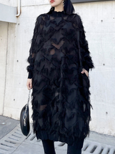 Asymmetric Mesh Pockets See-Through Solid Color Split-Joint Tasseled Irregularity Long Sleeves Stand Collar Midi Dresses