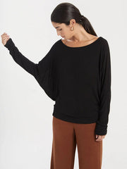 Casual Solid Color Batwing Sleeves Long Sleeves T-Shirt Top