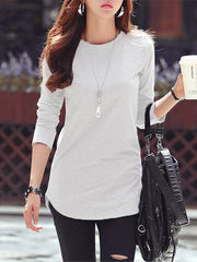 Solid Color Long Sleeves Round-Neck T-Shirts Tops