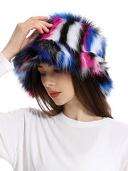Adjustable Contrast Color Keep Warm Velvet Bucket Hat