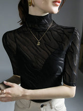 See-Through Half Sleeves Plus Size High Neck T-Shirts Tops