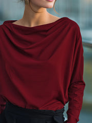 Solid Color Long Sleeves Loose Heaps Collar Blouses&Shirts Tops