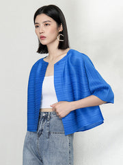 Casual Loose Half Sleeves Pleated Solid Color Outerwear