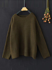 Simple Long Sleeves Loose Solid Color Round-Neck Sweater Tops