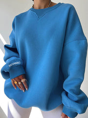 Letter Print Split-Joint Long Sleeves Loose Round-Neck Sweatershirt